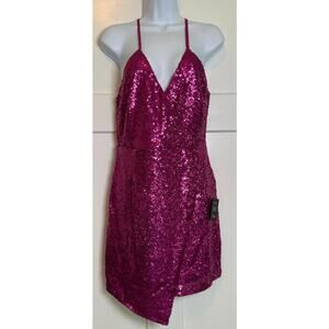 Lulus Hilaria Fuchsia Sequin‎ Bodycon Dress Mini Size MED